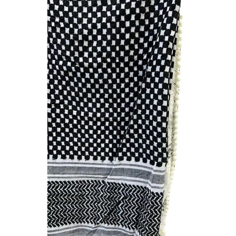 Palestine Man Scarf with Checkered Pattern Pray Turban for Men Windproof Scarf