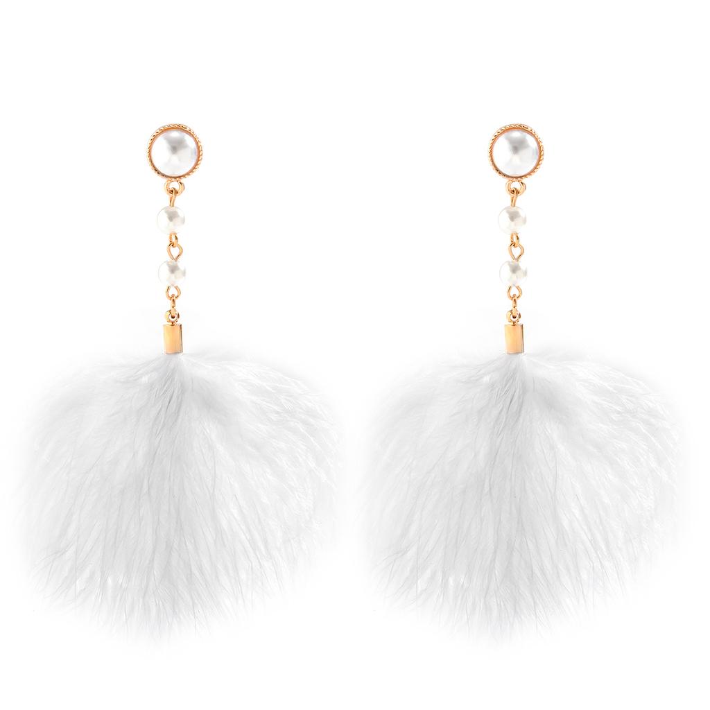 Ingemark Romantic Long Tassel Fluffy Feather Drop Earrings for Women Wed Elegant Boho Imitation Zircon Dangle Earring Y2K Zircon