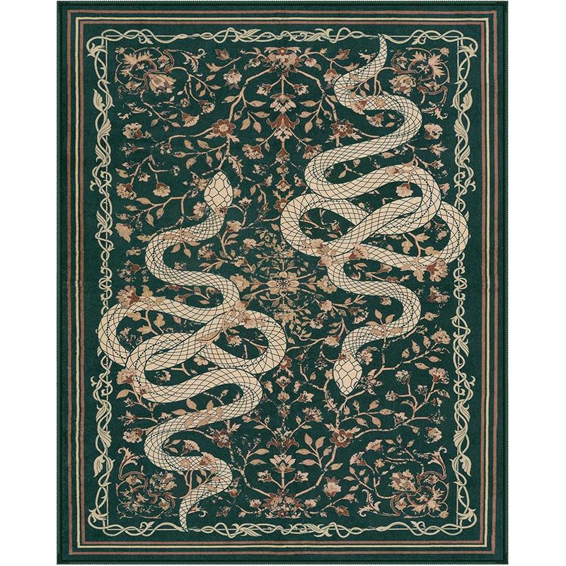 Black Living Room Carpet Large Machine Washable Carpets Snake Plant Bedroom Bedside Floor Mat Retro Elegant Home Decoration Rug