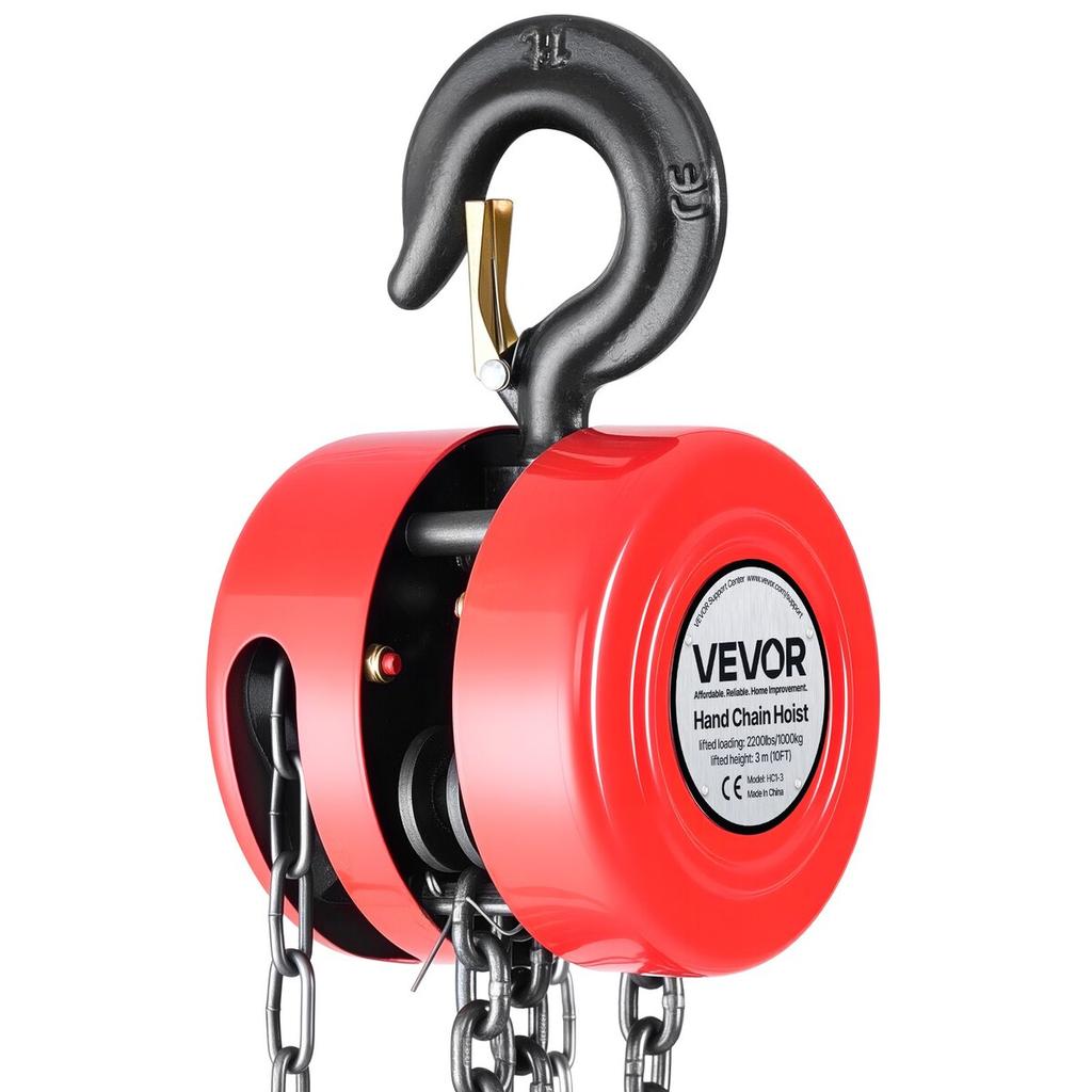 Hand Chain Hoist, 1 Ton Capacity, Manual Chain Block with Upgrade G70 Galvanized Chain, 3 M Lifting Height, Heavy Duty Pulley Hoist for Garage