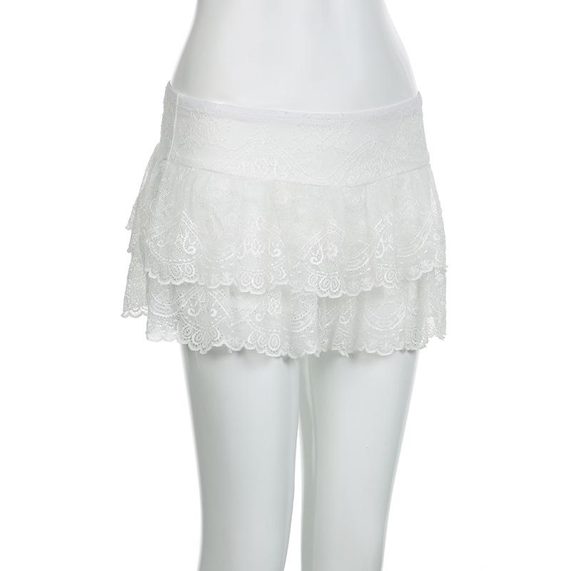 2024 Summer Street Style Low-Waist Lace Patchwork A-Line Mini Skirt for Women