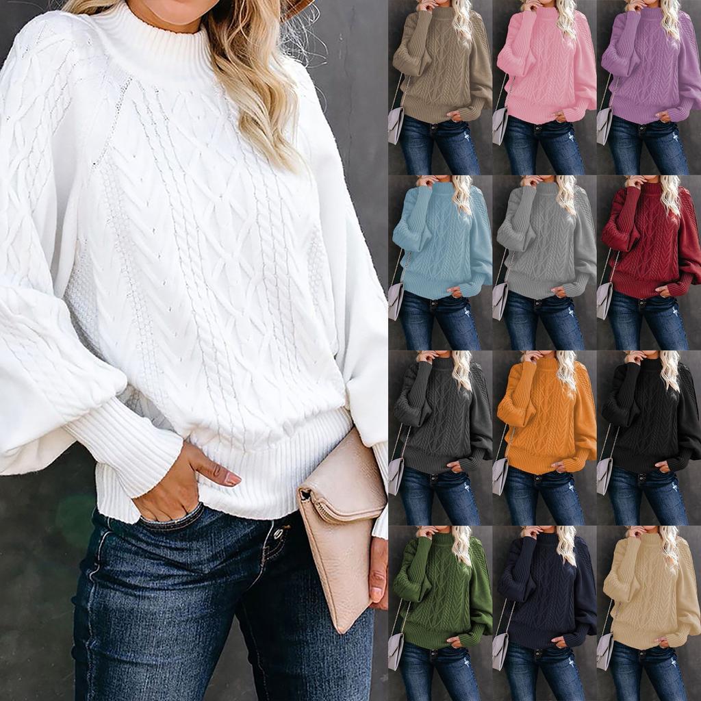 Women's Fashion Casual Solid Color Sweater Set Head Round Neck Warm Long-sleeved Sweater