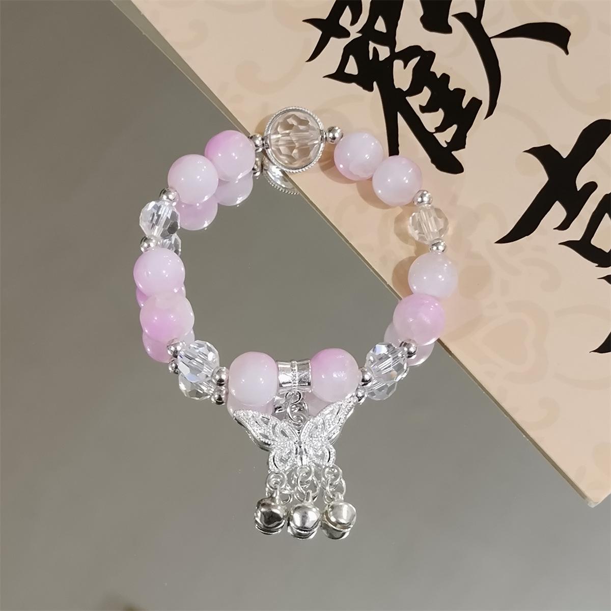 

Милые браслеты для девочек на руку с бабочкой, сердечком, колокольчиком, замком-кисточкой, бисером с трещинами на льду, стеклянными бусинами, эластичным браслетом для студентов 1PCS фиолетовый