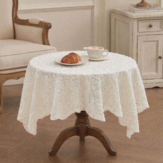 Jacquard Round Tablecloth, Sunflower Pattern Decorative Table Cloth, Lace Fabric Dinner Table Cover for Wedding Party Restaurant Banquet Decor