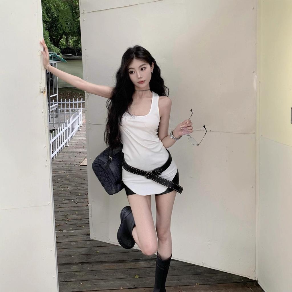 American medium and long I-shaped vest sling women's summer u-shaped hem slim sleeveless Spice Girl top outside