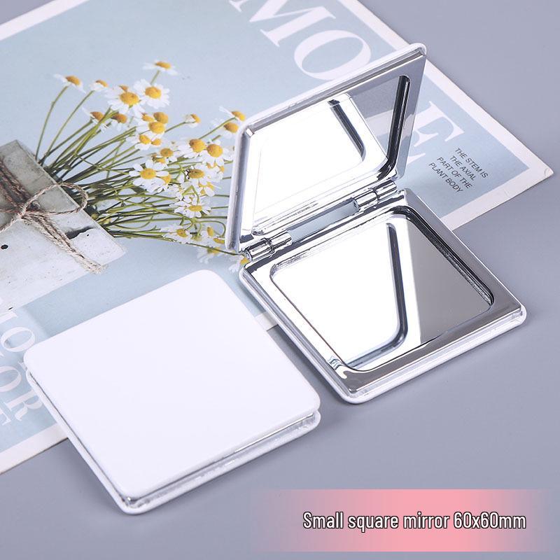 White PU Leather Folding Pocket Mirror - Creative Portable DIY Metal Student Mirror
