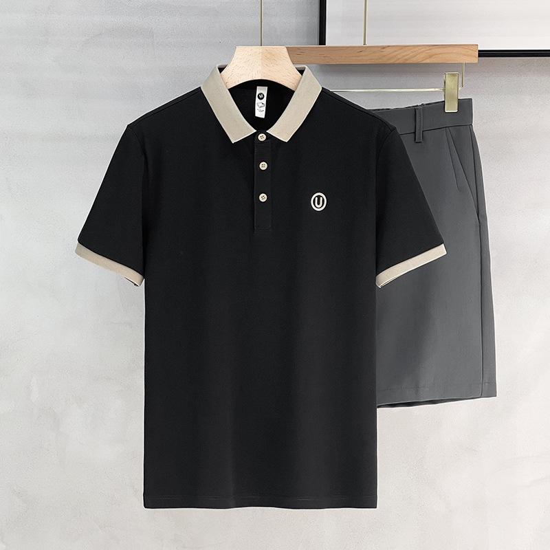Men'S Polo Shirt Short-Sleeved Men'S Trendy Korean Version Of British Lapel Polo Shirt High-End Slim-Fit Top Men'S
