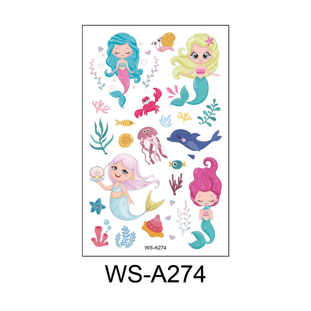 Children's Cartoon Mermaid Tattoo Sticker Pink Princess Waterproof Cute Fun Disposable Bonus Sticker