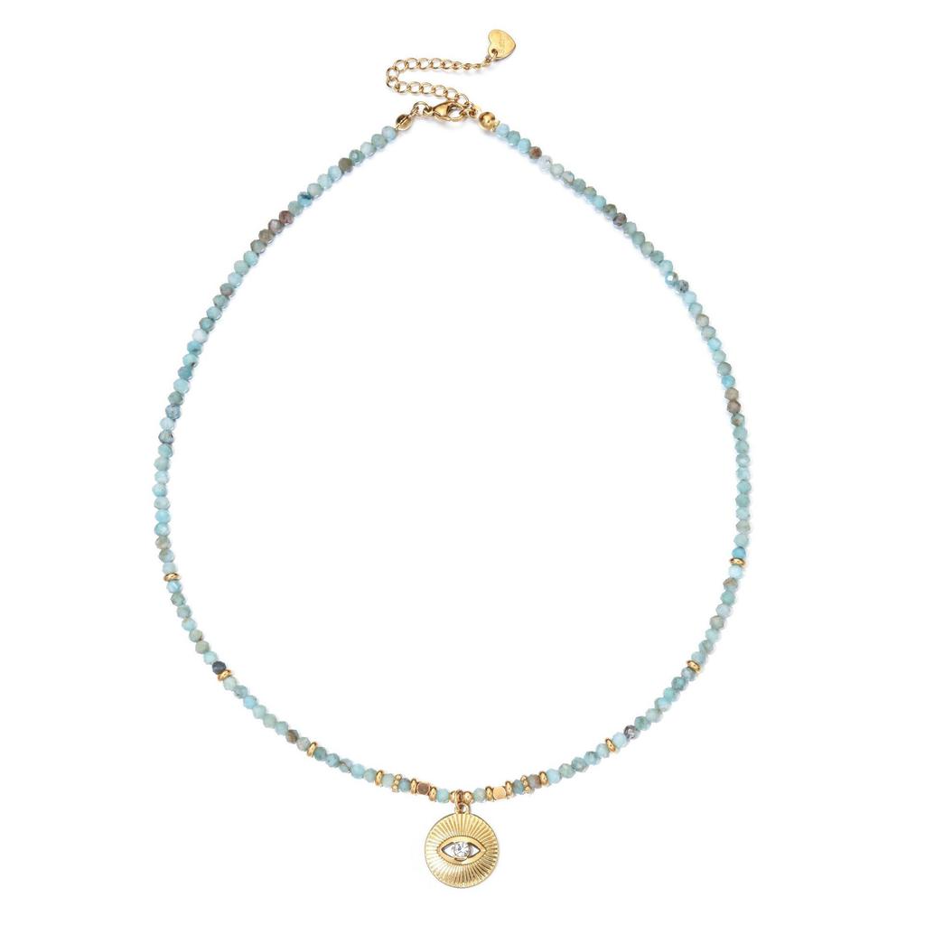 Elegante Süßwasserperlen- und Farbedelstein-Halskette mit Schlüsselbein-Kette aus Edelstahl