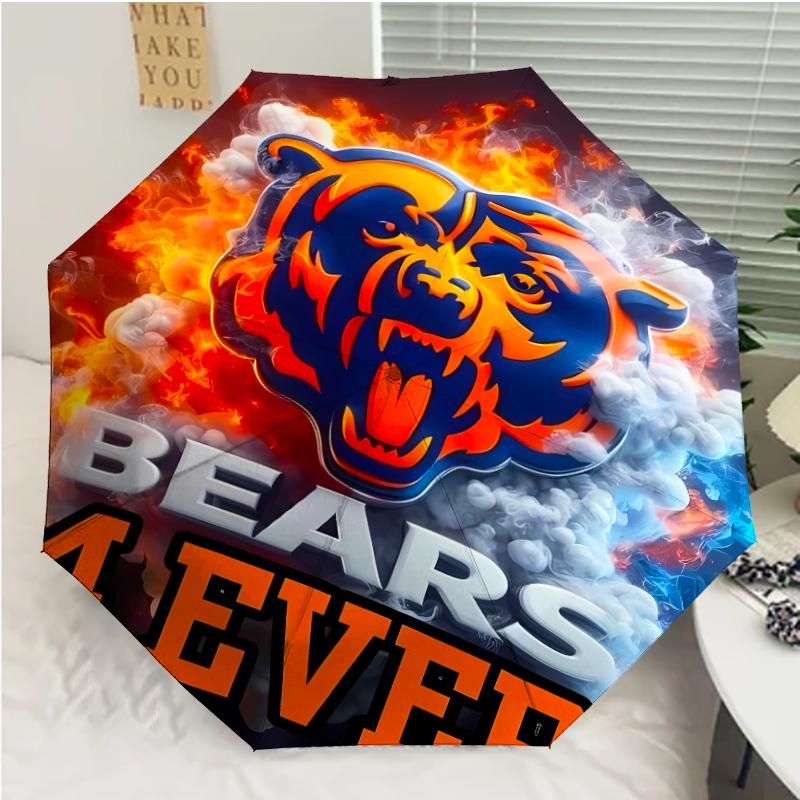 Chicago Bears logo Print Automatic Umbrella, 8 Rib Iron Frame, Plastic Handle, Suitable for Outdoor Travel &Daily , Ideal Gift