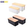 Cable Management Box, Cord Box Hider,Extension Socket Cord Organizer Box with Bamboo Wood Cover for Router Desk Power Strip
