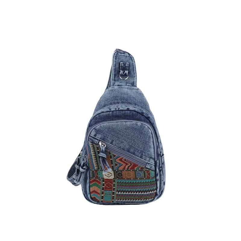 Ethnic Style Crossbody Bag - Denim Fashionable - Large Capacity - Shoulder Bag for Daily Use Casually