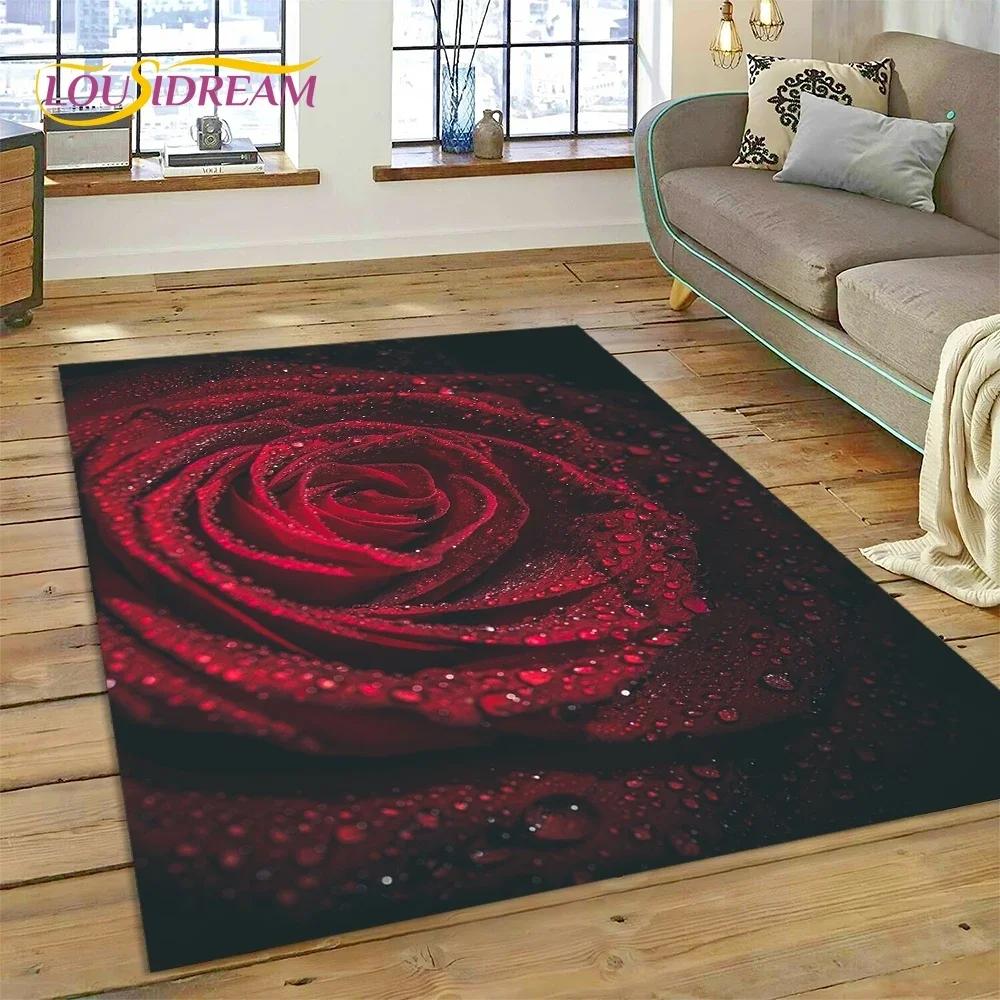 Gül Çiçekleri İskandinav Aşk Romantik Halı Kilim Yatak Odası Oturma Odası Ev Kanepe Dekorasyonu, Çocuk Oyunu Büyük Dekor Yer Paspası