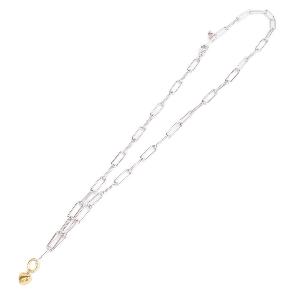 ete [Excellent Condition] 925 Catchy Heart Charm Figaro Chain Necklace Yellow gold / SilverUsed