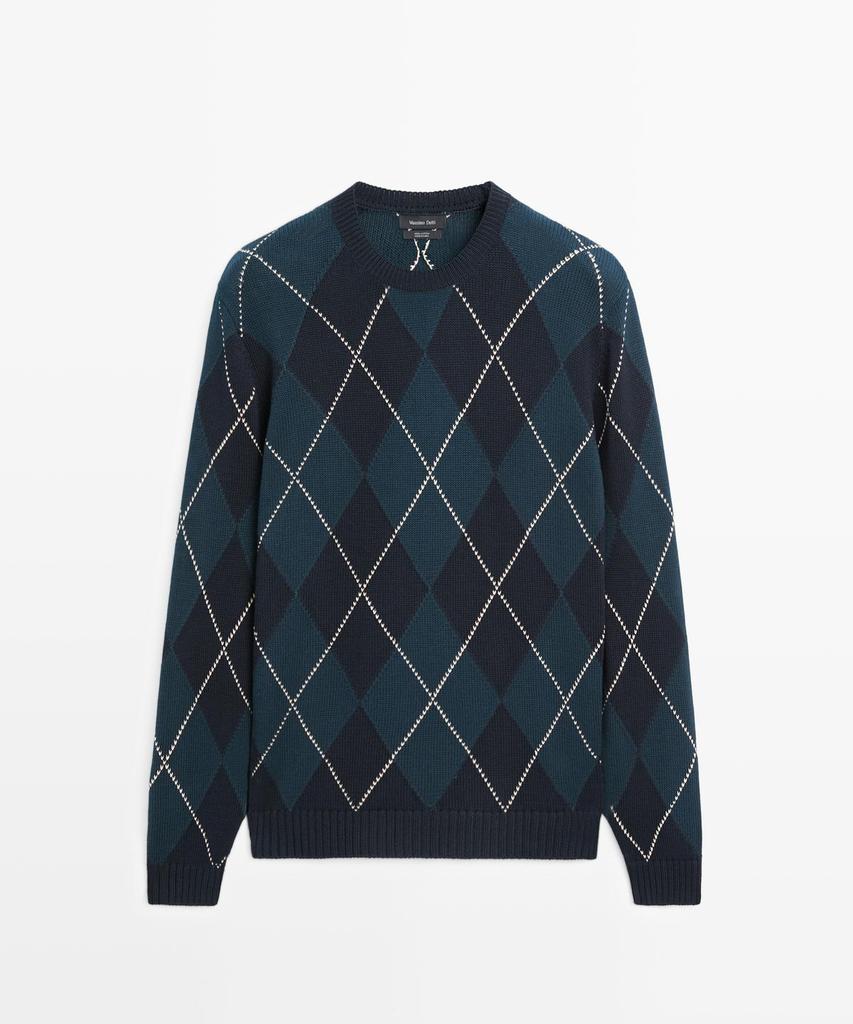 Masimodutti Cotton Diamond Pattern Knit Sweater