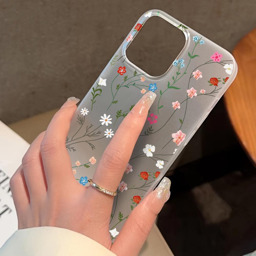 Mobilskal för iPhone 11 13 15 Pro Max 12 14 Pro Max Skal iPhone 16 15 Plus 13 Pro 12 Frostad Textur Målade Tecknade Blommor