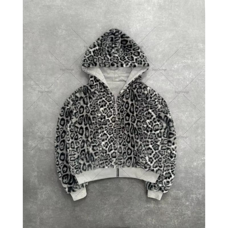 Leopárdmintás Retro Divat Laza Cipzáros Kapucnis Pulóver Férfiaknak High Street Trend Punk Alkalmi Túlméretezett Pulóverek Nőknek