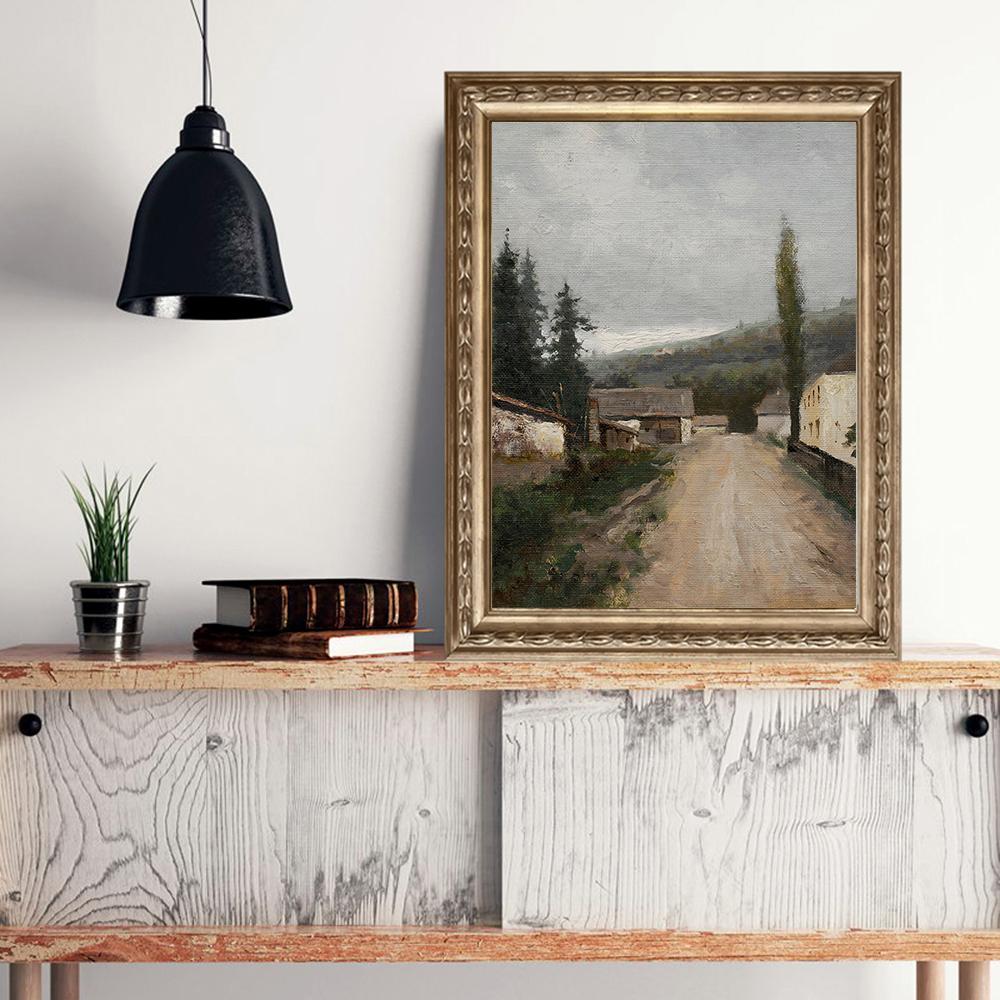 Vintage-Wand-Kunst, Retro-Poster und Drucke, Felddorf, natürliche Landschaft, Windmühle, Leinwandgemälde für Wohnzimmer, nordisches Bild