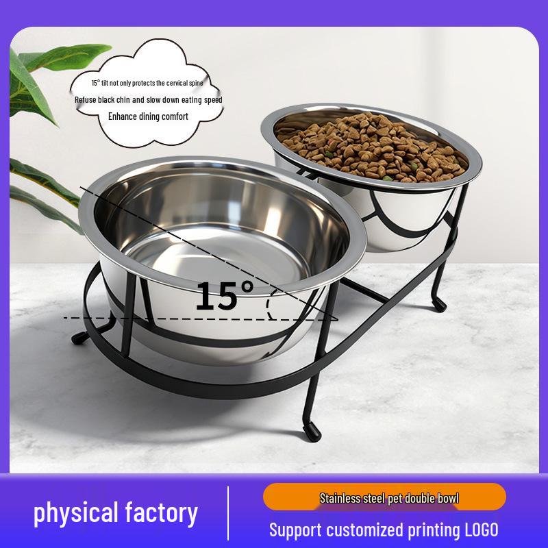 

Elevated Stainless Steel Cat Bowl Set – Double Bowls for Food & Water, Protects Cervical Spine 16 cm