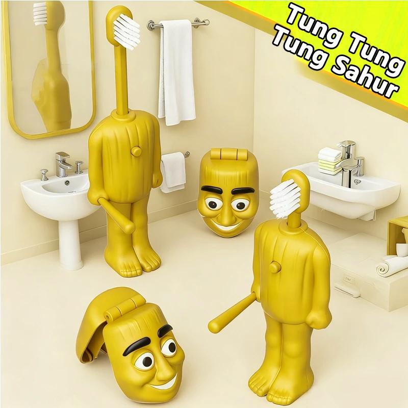 3-1Pcs Tun Tung Sahur Figure Toothbrushes Travel Portable Compact Telescopic Soft Bristle Toothbrush For Children Tooth Brush