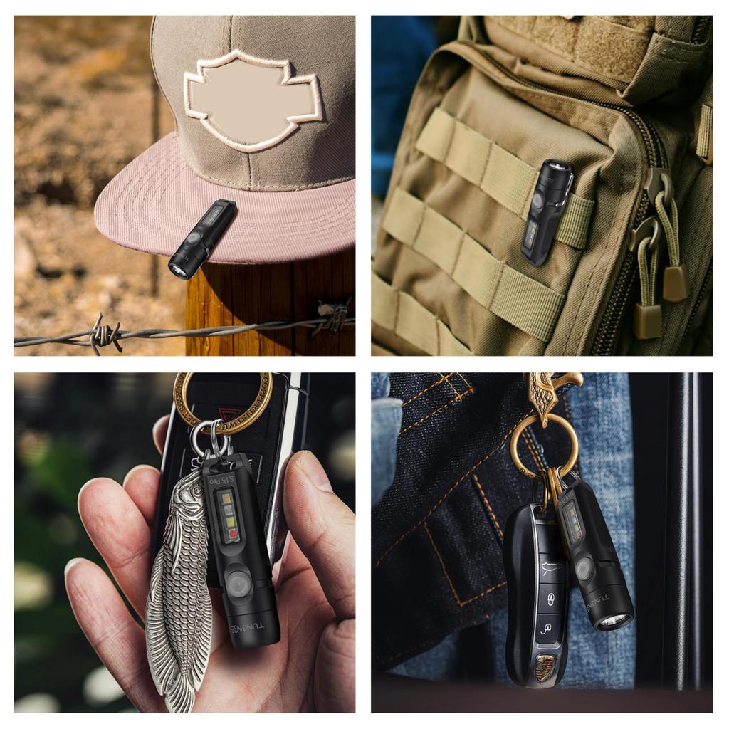 TUNENGE S15Pro Keychain 750 High Lumens EDC Pocket Flashlight with USB C Rechargeable Mini Flashlight with Perfect for and Repairs Flashlight, Clip,