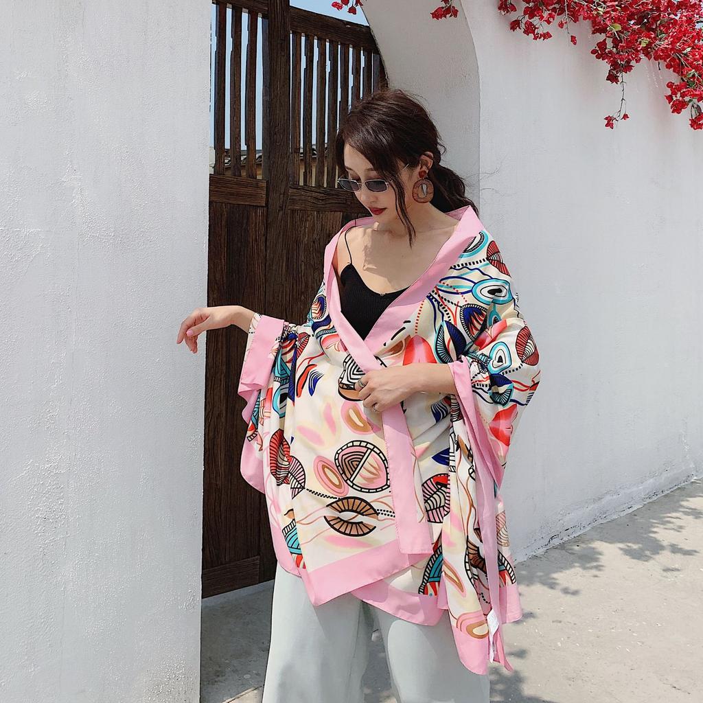 Summer Sunscreen Shiawl Kerchief Fashion Sailboat Small Hijab Scarf Print Shawls Popular Sunscreen Silk Scarves Headcloth