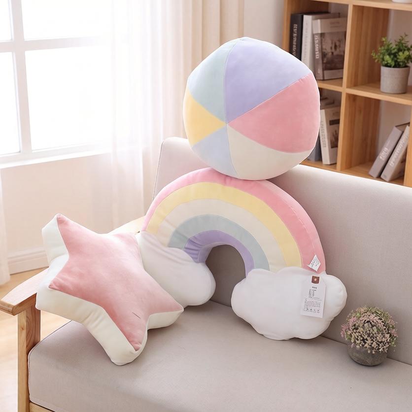 55X33Cm Fantastico Cuscino Arcobaleno Ultra Morbido Peluche Imbottito Cuscino Cielo Rosa Rosso Decorazione Per Divano Sedia
