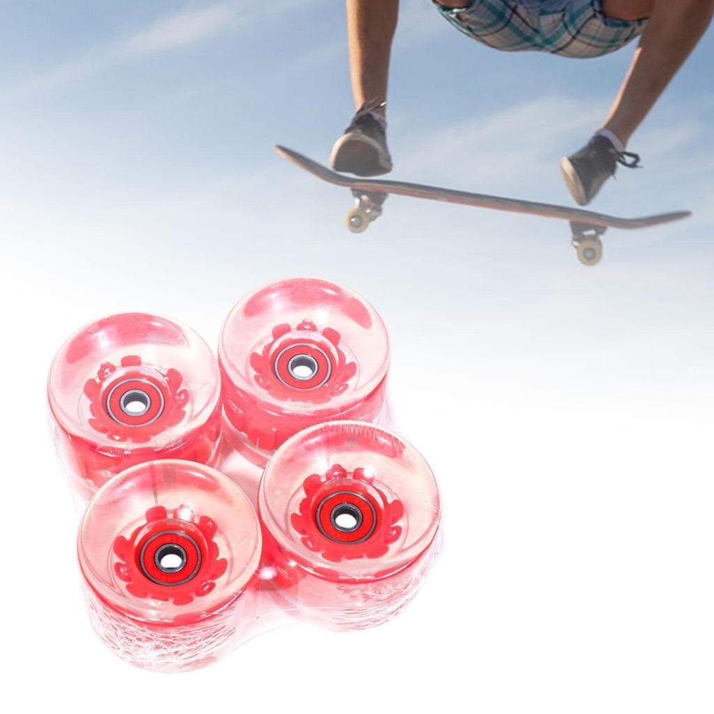 4x Skateboard Wheels Repair Parts with Bearings Clear PU Longboard Wheels