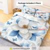 Comforter 3Pcs White Flower Blue Leaves Feather Butterfly Theme Perfect For Bedroom Living Room Hotel Lounge Decoration