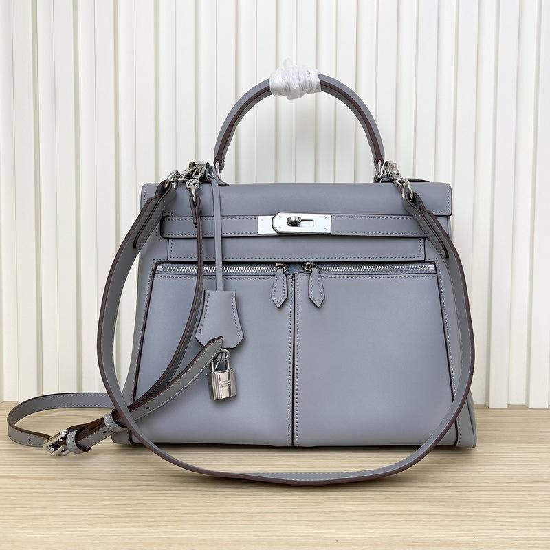2025 New Leather Swift Leather Women's Bag Double Pocket Zipper Portable Shoulder Diagonal Span Fashion Buckle Women's Bag