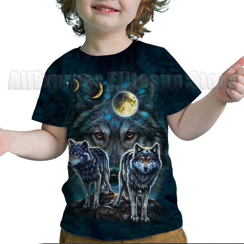 3D Print Cool Wolf T Shirt for Kids Teens Summer Girls Boys Cartoon Anime T-shirt Children Short Sleeves Tshirt Toddler Tee Tops
