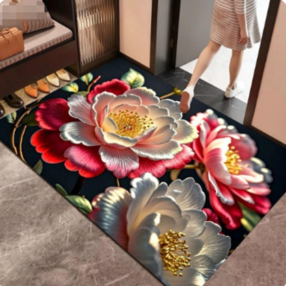 2D Flower Carpet Soft Door Gasket Elegant Bathroom Floor Mat  for Living Room Tea Table Bedside