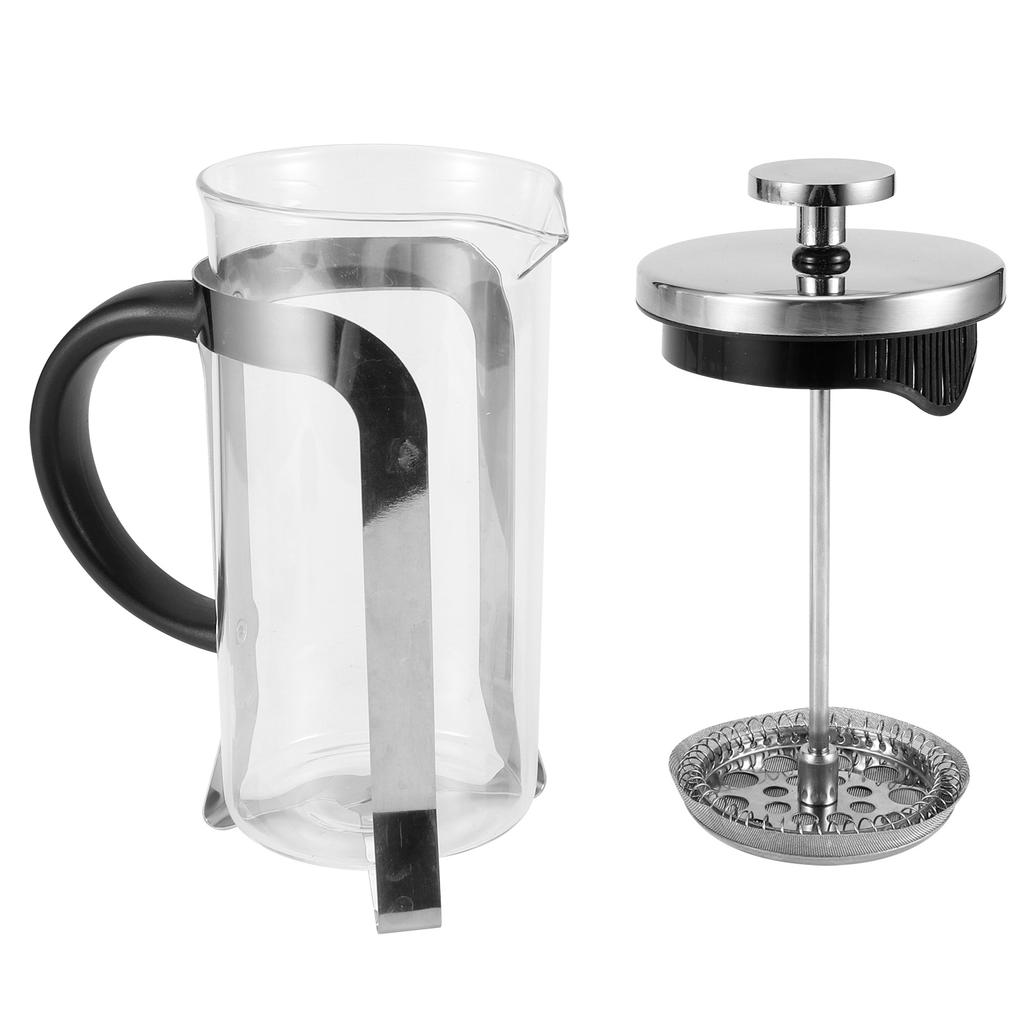 High Temperature Resistant Coffee Pot Filter Press Pot Glass Tea Coffee Maker for Household Kitchen UseSilver 350ml
