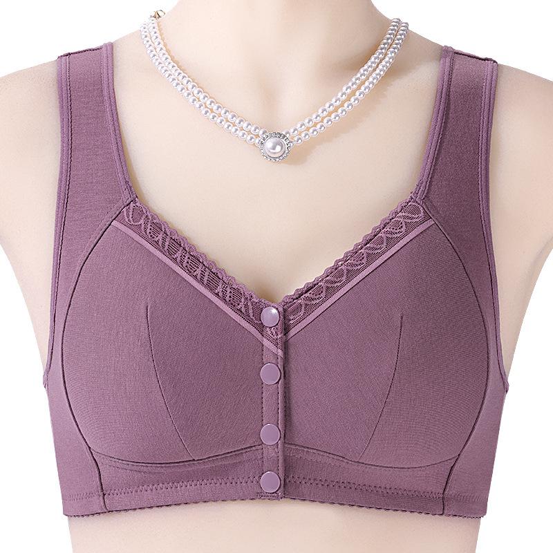 Soft cotton cup front buckle glossy underwear women's no steel ring wide shoulder strap vest new large size bra