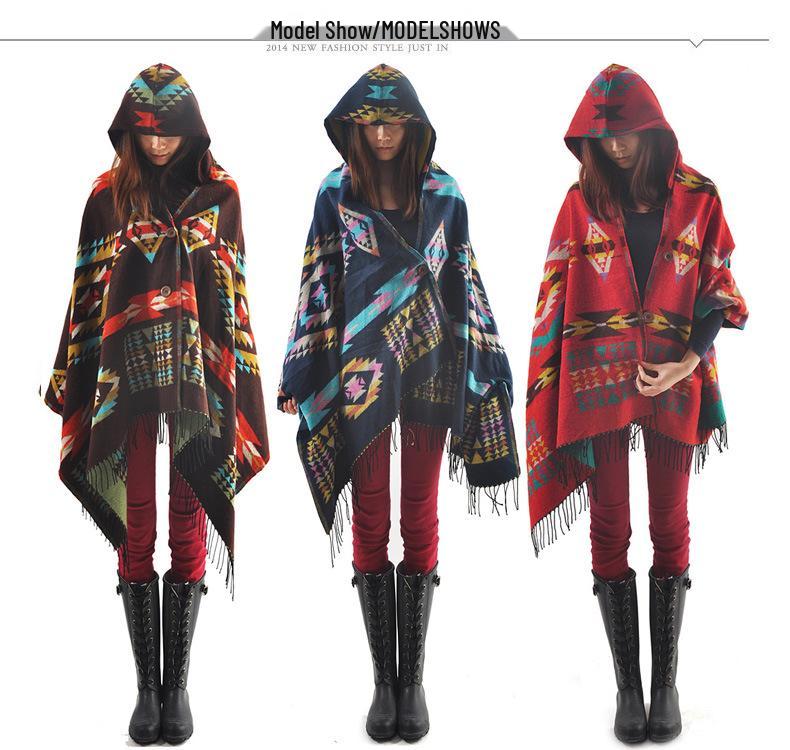 Bohemian Ethnic Hooded Cape Shawl - Women's Autumn/Winter Yunnan & Korean Style