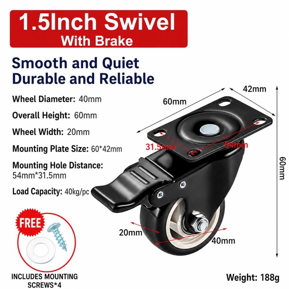 Heavy Duty Caster Wheels With Brake Roller Wheels Durable Chair Wheels