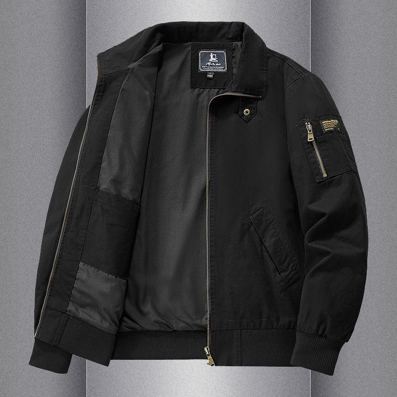 Spring and Autumn Men's Thermal Jacket Middle-aged and Youth Pure Cotton Casual Loose Zipper Flight Jacket