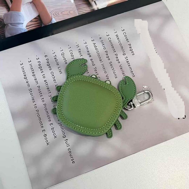 2025 New Leather Pendant Head Layer Leather Mini Earphone Bag Crab Pendant Wallet Cross Border