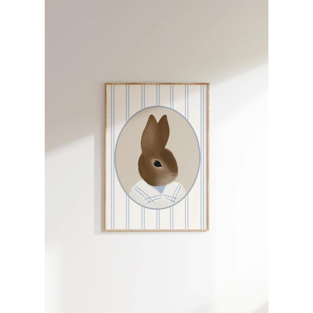 Vintage Aesthetic Nursery Abstract Wall Art Animal Portrait Bunny Print Cute Rabbit Canvas Painting Kids Room Home Decor