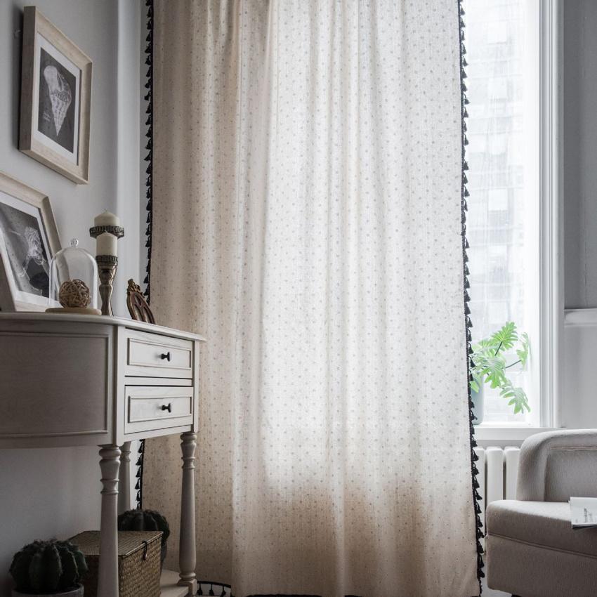 Small Daisy Curtain Cotton Linen Tassel Blackout Bay Flat Window Cover American Small Window Kitchen Curtain Semi-shading Hooks