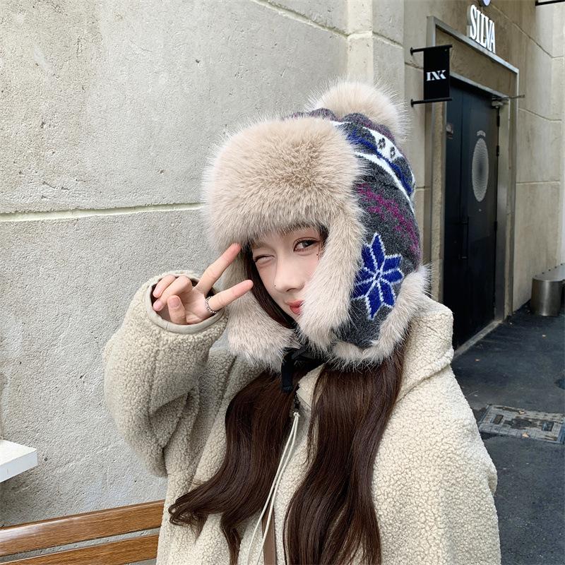 Bonnet Thermique Tricoté Couleur Tendance pour Femmes, Polaire Épaissi avec Protège-Oreilles, Bonnet Polaire