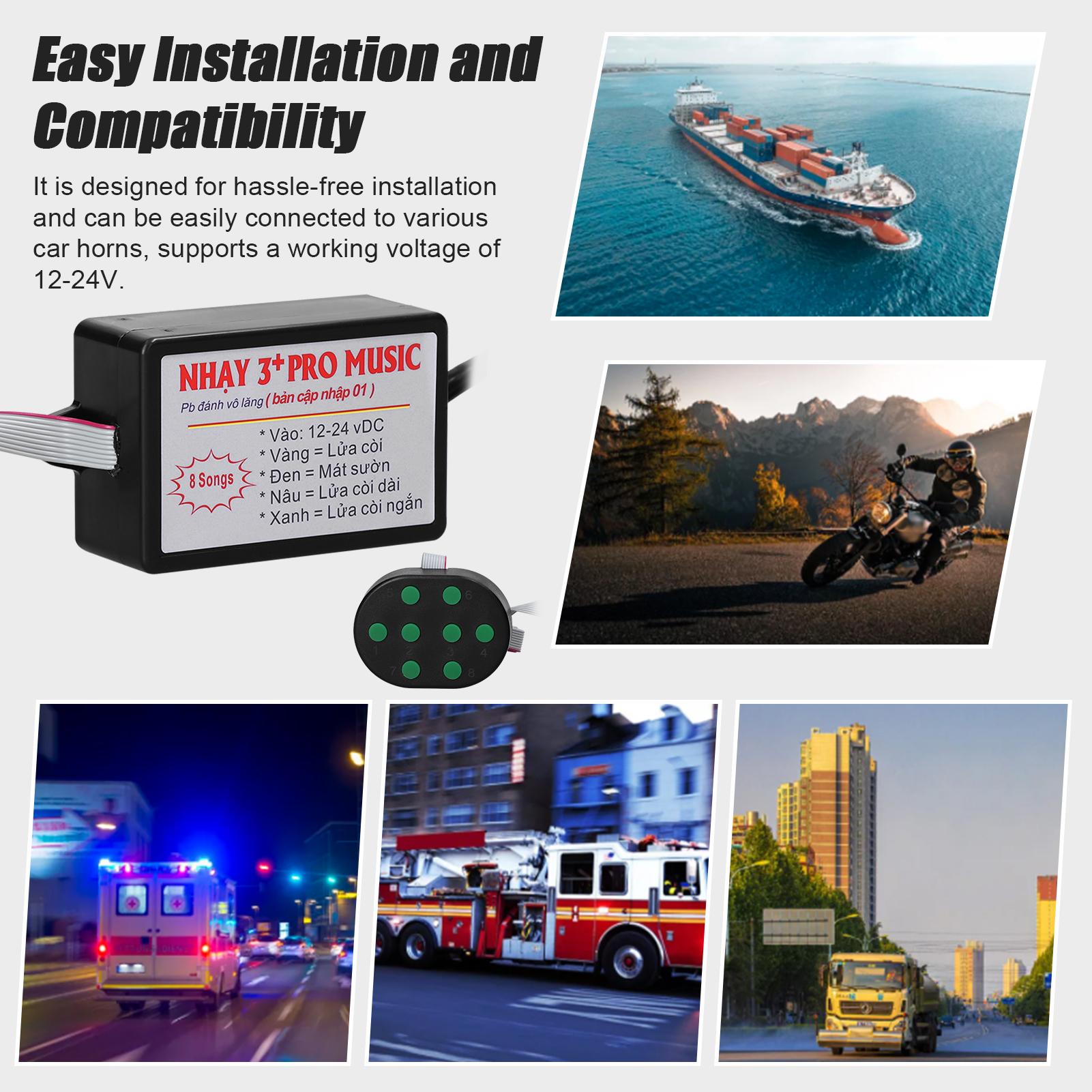 

Car Horn Sound Effect Control 8 Volume Line Control Sound Options Easy Installation for Car Truck Marine Boat