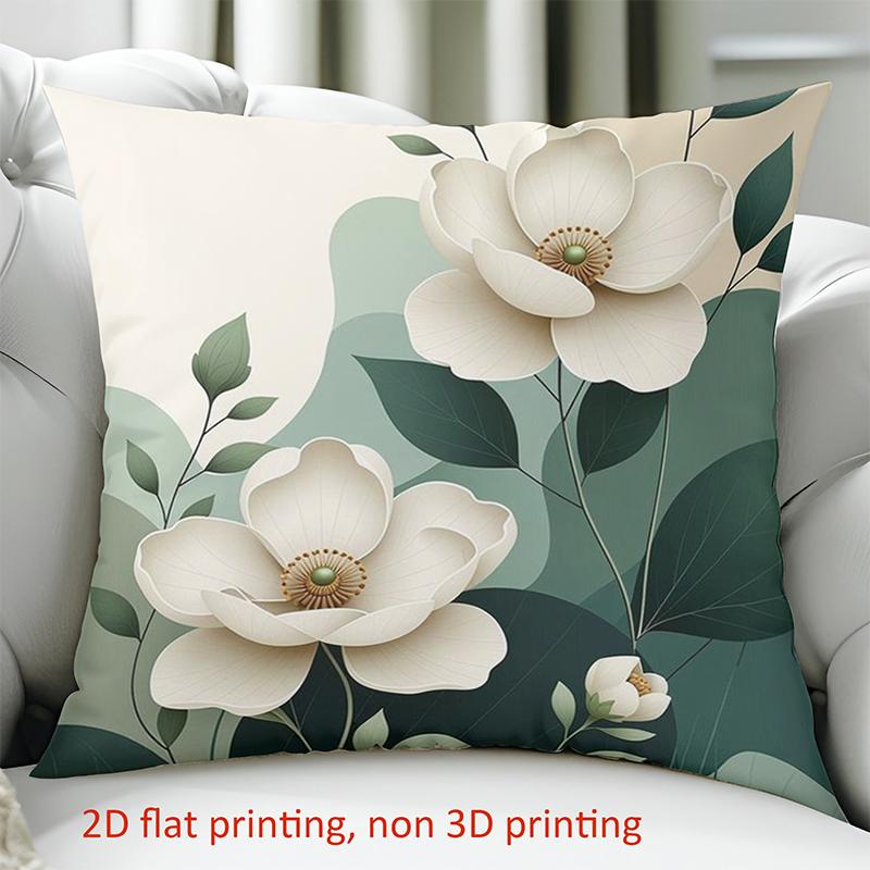 1 Pieces White Flowers On Green Leaves 2D Printed Pillow Polyester Pillowcase, Sofa Decorative Cushion Cov Headboard Pillow