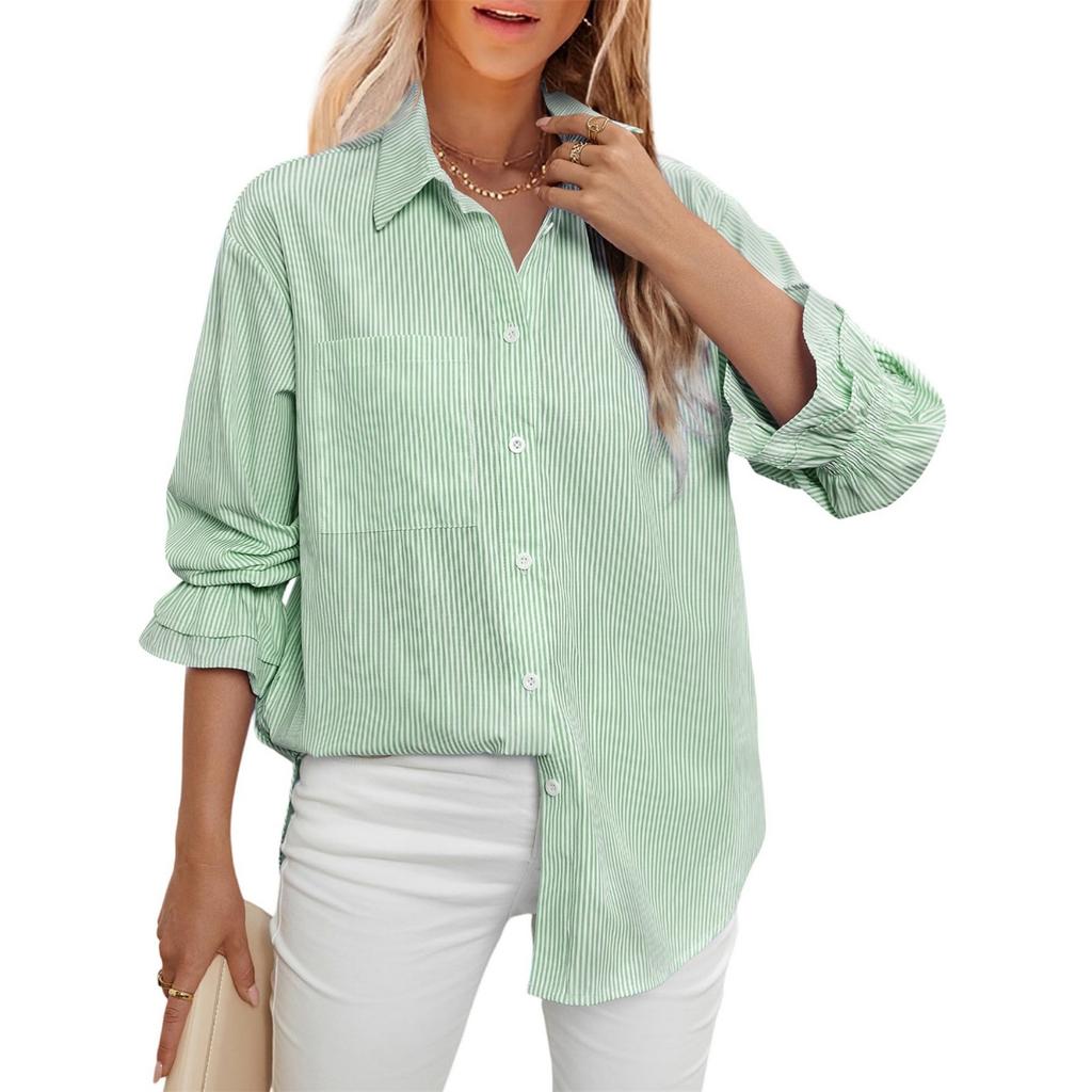 Fashionable Women's Striped Casual Shirt Tops Long Sleeve Shirt