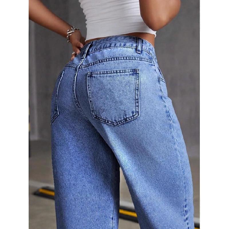 Pantaloni Casual da Donna 2026 a Vita Alta Gamba Dritta Monocolore Jeans Versatili