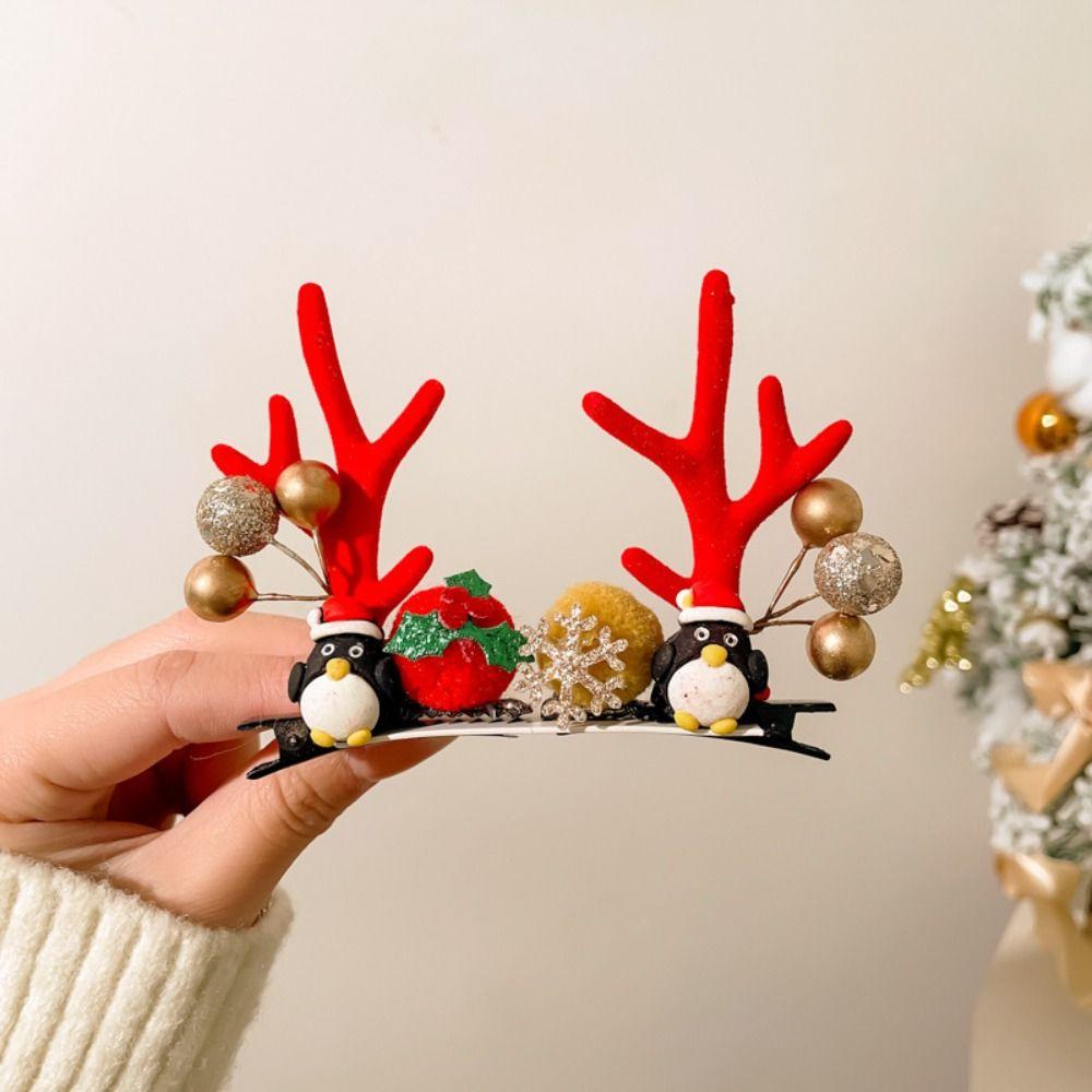 1 Pair Portable Hair Clips Pendants Cute Elk Horn Hair Clips Xmas Headwear  Christmas Decor