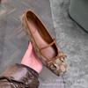 Schuhe quadratische Spitze Strass Pferde-Schnalle Schleife vielseitig flache Sohle Schuhe Buchstabendruck Freizeitschuhe
