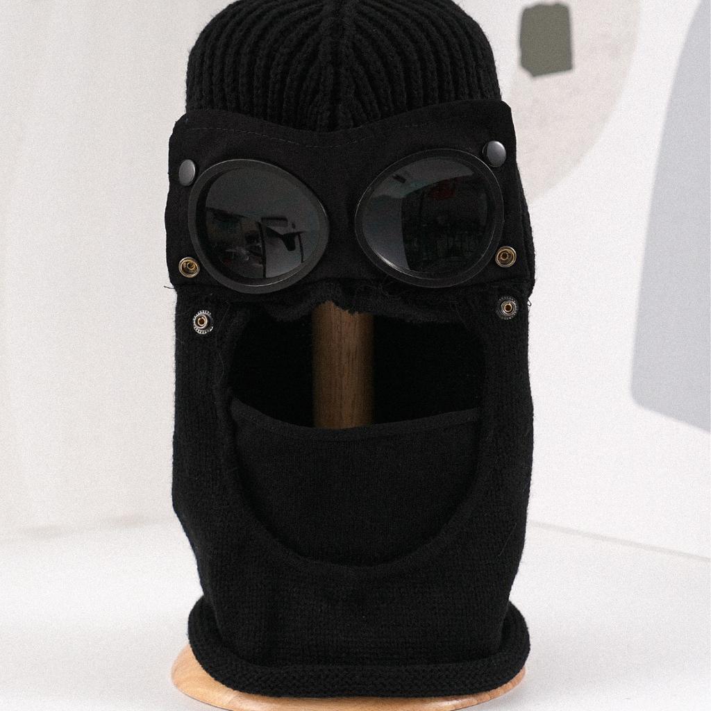 Winter explosion outdoor cycling warm knitted hat men's and women's windproof and cold-proof glasses mask integrated thickened wool cap