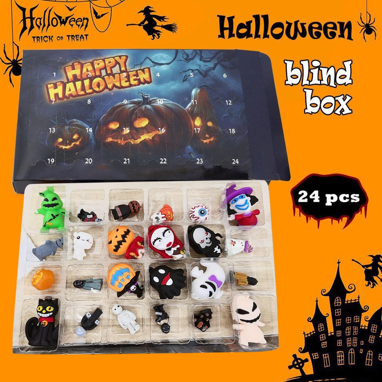 

3D кукла на Хэллоуин, адвент-календарь, содержит 24 подарка, адвент-календарь с фигурками ужасов на Хэллоуин, календарь обратного отсчета до Хэллоуина с игрушками-сюрпризами One Size синий