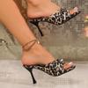 Fashion Female Shoes On Sale 2024 New Open Toe Women's Slippers Summer Bow Tie Leopard Print Sexy Dress Stilettos or Thin Heels Slippers